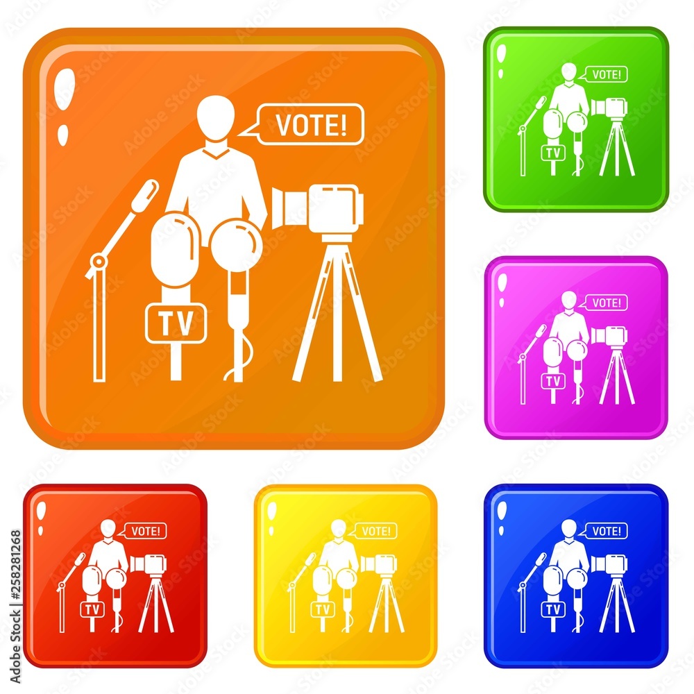 Poster vote speech bubble icons set collection vector 6 color isolated on white background