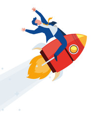 elegant businessman celebrating in rocket startup