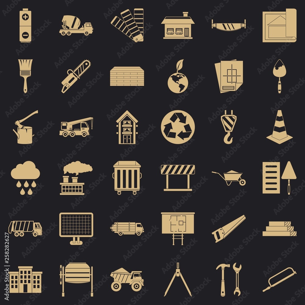 Poster construction site icons set. simple style of 36 construction site vector icons for web for any desig