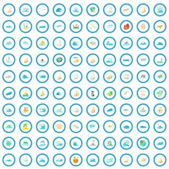 100 ocean icons set in cartoon style for any design vector illustration