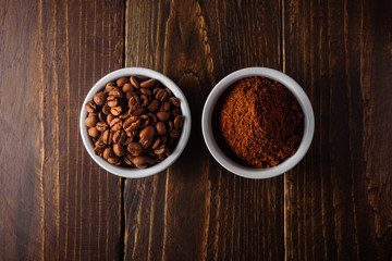 Coffee beans and ground coffee