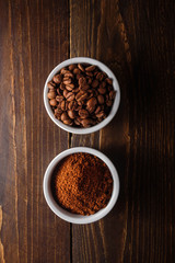 Coffee beans and ground coffee