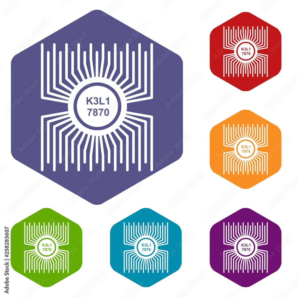 Poster microprocessor icons vector colorful hexahedron set collection isolated on white