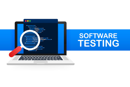 Software testing. Software development workflow process coding testing analysis concept. Vector illustration.