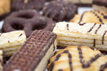 Cookies with chocolate on a white background.