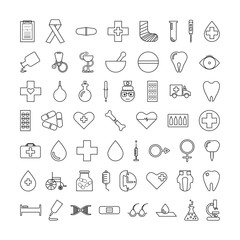 medical icons set. outline vector illustration on white background
