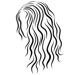 girl with beautiful long wavy hair, black sketch