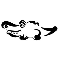 funny little toothy crocodile, black contour on white background