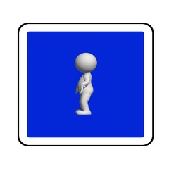 road sign - white 3D man on blue sign shows no idea - isolated on white background