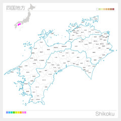 四国地方の地図・Shikoku（白地図風）