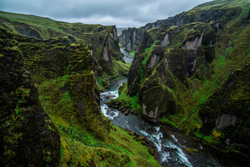 Unique landscape of Fjadrargljufur in Iceland. Top tourism destination. Fjadrargljufur Canyon is a...