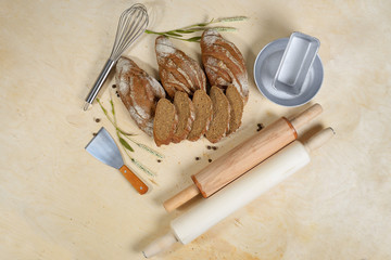 delicious homemade loaves of  bread, bakery products