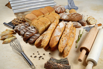 delicious homemade loaves of  bread, bakery products