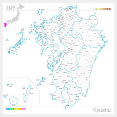 九州地方の地図・Kyushu（白地図風）