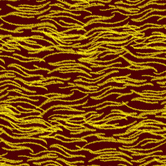 Abstract golden lines with sewing effect on a dark red color