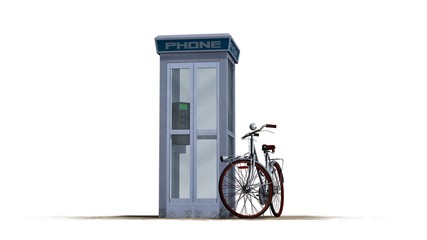 Fototapeta na wymiar bicycle beside phone box - separated on white background