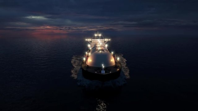 LNG tanker at night