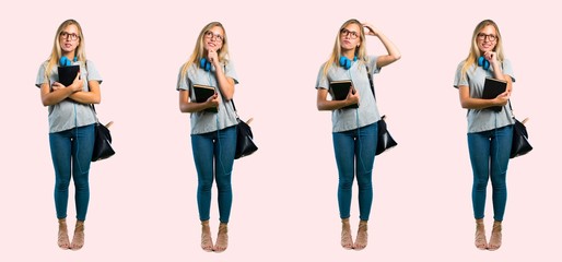 Obraz premium Set of student young blonde girl