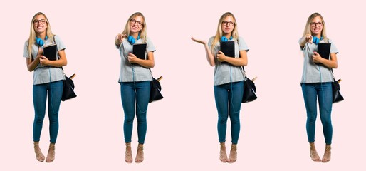 Obraz premium Set of student young blonde girl