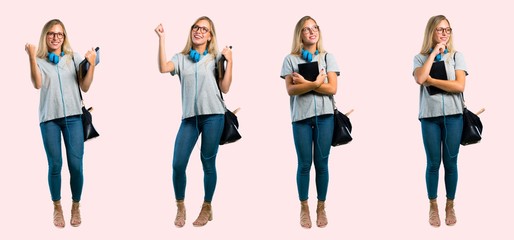 Fototapeta premium Set of student young blonde girl