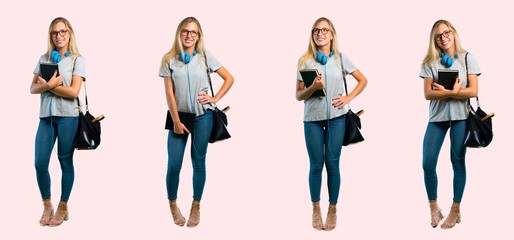 Fototapeta premium Set of student young blonde girl