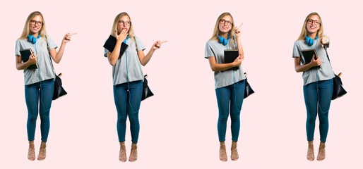 Obraz premium Set of student young blonde girl