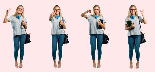 Obraz premium Set of student young blonde girl