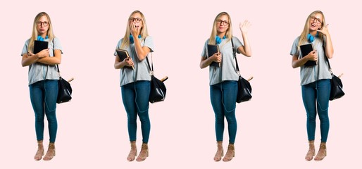 Obraz premium Set of student young blonde girl