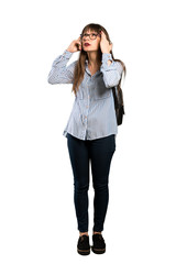 Fototapeta premium Full-length shot of Woman with glasses having doubts and thinking