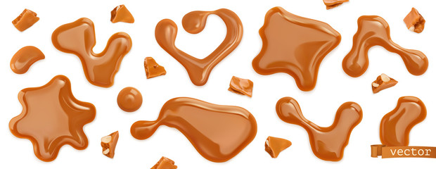 Caramel drops. 3d realistic vector set