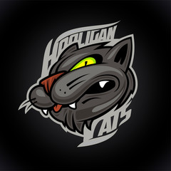 Hooligan cats logo design concept on dark background, sport infographic team pictogram, t-shirt tee print