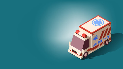 Fototapeta premium Ambulance Car or Emergency Medical Service. Isometric Vector Illustration.