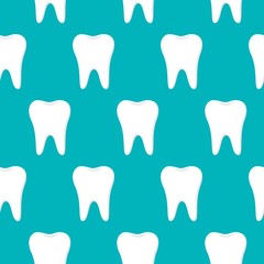 Vector dental seamless pattern white teeth on blue background