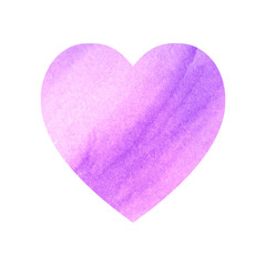 Watercolor violet pink heart. Isolated love icon. Cute valentine card.