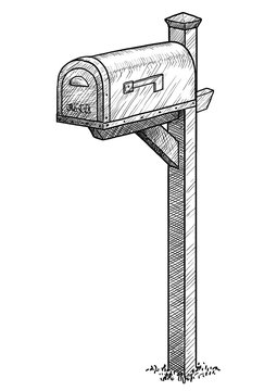 Mailbox Illustration, Drawing, Engraving, Ink, Line Art, Vector