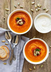 Bowls of pumpkin soup