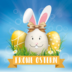 Frohe Ostern Cover mit Ostereiern und Osterhasen