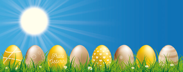 Frohe Ostern Banner mit goldenen Ostereiern