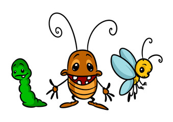 Insect characters beetle butterfly caterpillar cartoon illustration isolated image 