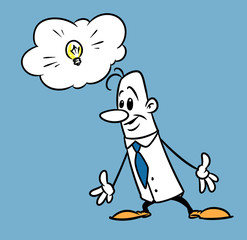 Man character minimalism light bulb idea thought luck cartoon illustration
