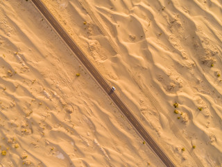 aerial view of highway on the gobi desert xinjiang， 