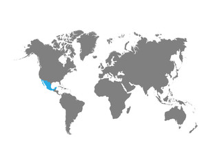 Fototapeta na wymiar Mexico is highlighted in blue on the world map