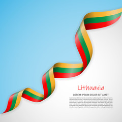 Vector banner in white and blue colors and waving ribbon with flag of Lithuania. Template for poster design, brochures, printed materials, logos, independence day. National flags