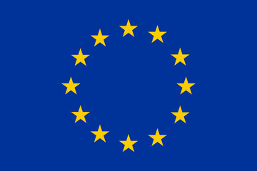 Flag of Europe with 12 golden stars on blue background.