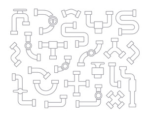 Set of pipeline element in line art style, contour vector icons collection on white background.