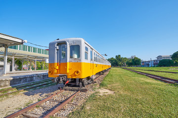 Naklejka premium Taitung, Taiwan - December 1, 2018: Old Taitung train were stop business and uses for historical show in outdoor museum at Taitung railway art village in Taiwan.