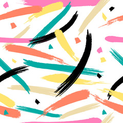 Multicolored brush strokes on a white background, seamless pattern