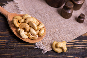 Cashew nuts nature on wooden table