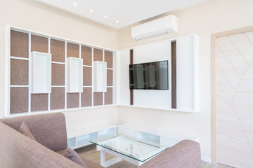 television in Luxury house or home design in living room of pool villas. Airy and bright space ,interior