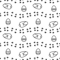 Easter bunny, eggs hunt seamless pattern with outlined elements. Black and white minimalistic design.